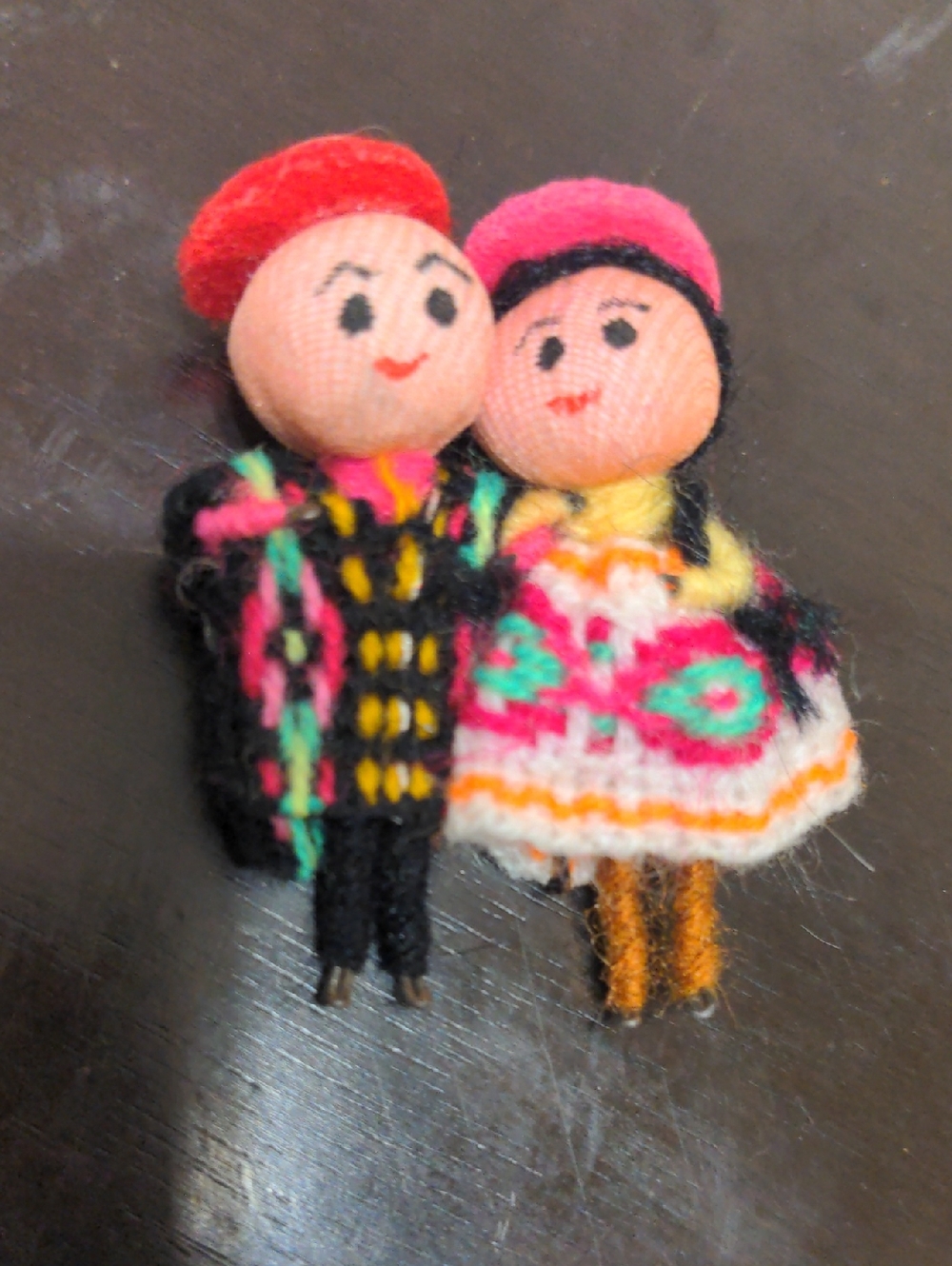 Handmade Boy And Girl  Peruvian Traditional Doll Pair Pin For Clothing Or Hat